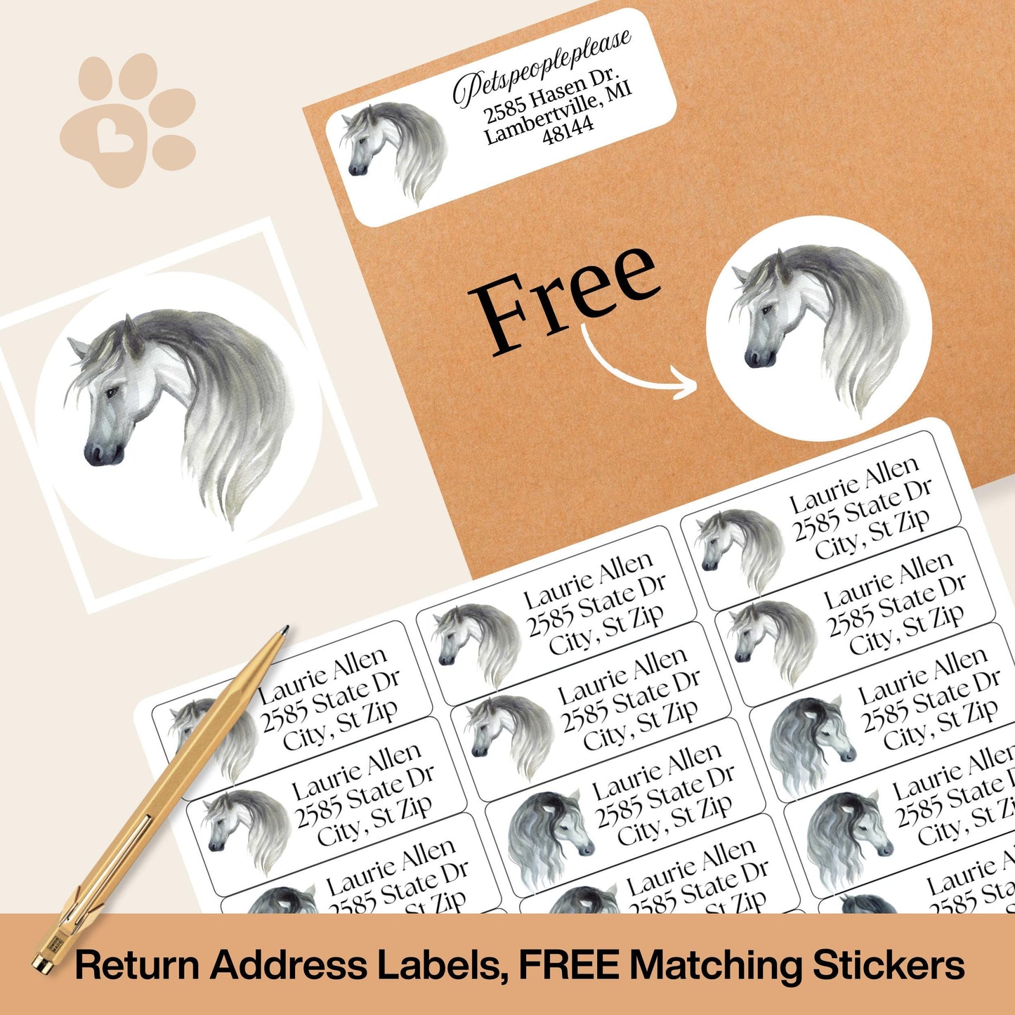 Minimalist Horse Address Labels with FREE Matching Stickers, Custom Sketch Envelope Labels, Horse Lover Gift, Printed - The Pawprint Paperie