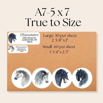 Minimalist Horse Address Labels with FREE Matching Stickers, Custom Sketch Envelope Labels, Horse Lover Gift, Printed - The Pawprint Paperie
