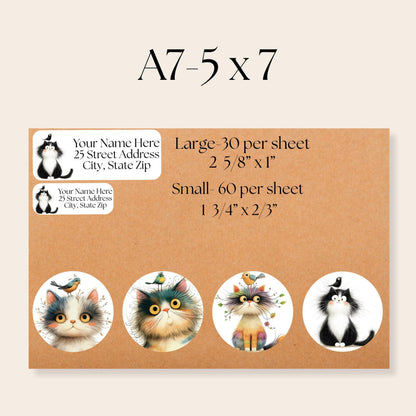 Funny Cat & Birds Return Address Labels with FREE Stickers - The Pawprint Paperie