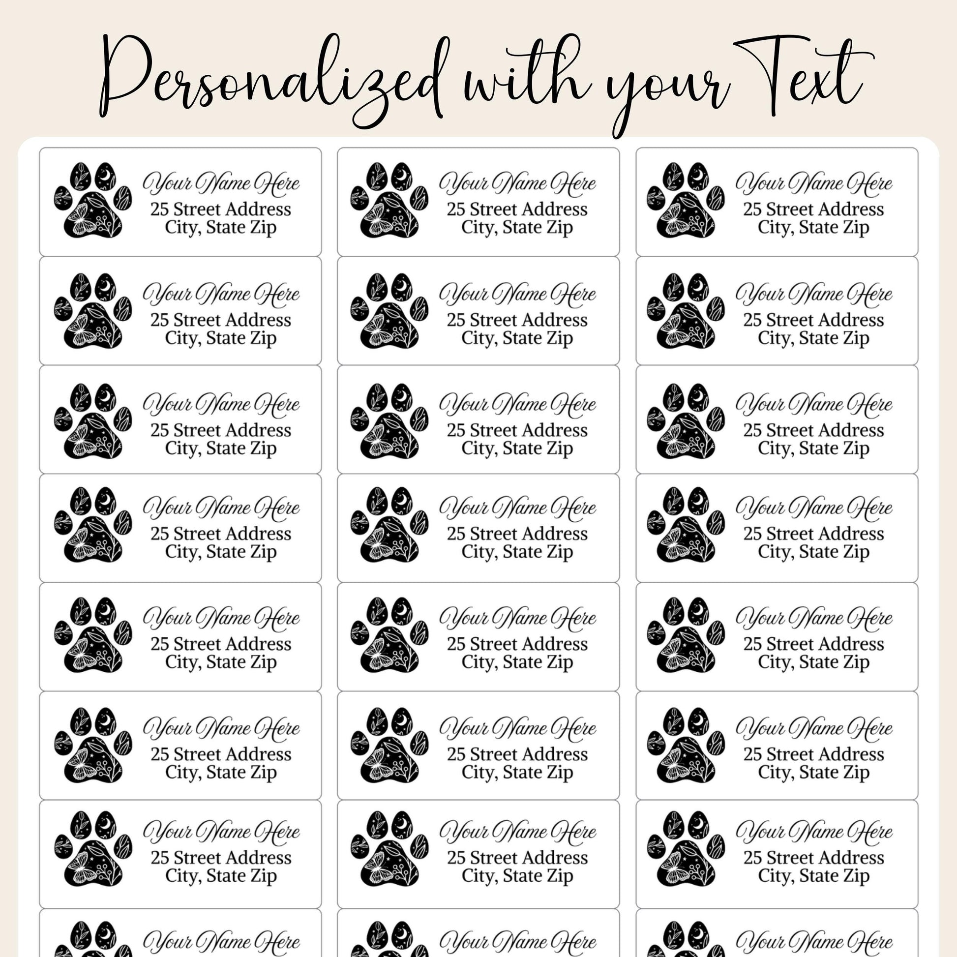 Paw Print Address Labels, 8 Design Choices, Free Envelope Seals, Custom Printed Stickers - The Pawprint Paperie
