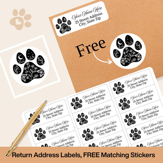 Paw Print Address Labels, 8 Design Choices, Free Envelope Seals, Custom Printed Stickers - The Pawprint Paperie