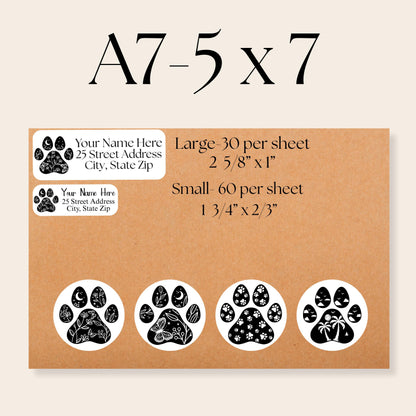 Paw Print Address Labels, 8 Design Choices, Free Envelope Seals, Custom Printed Stickers - The Pawprint Paperie