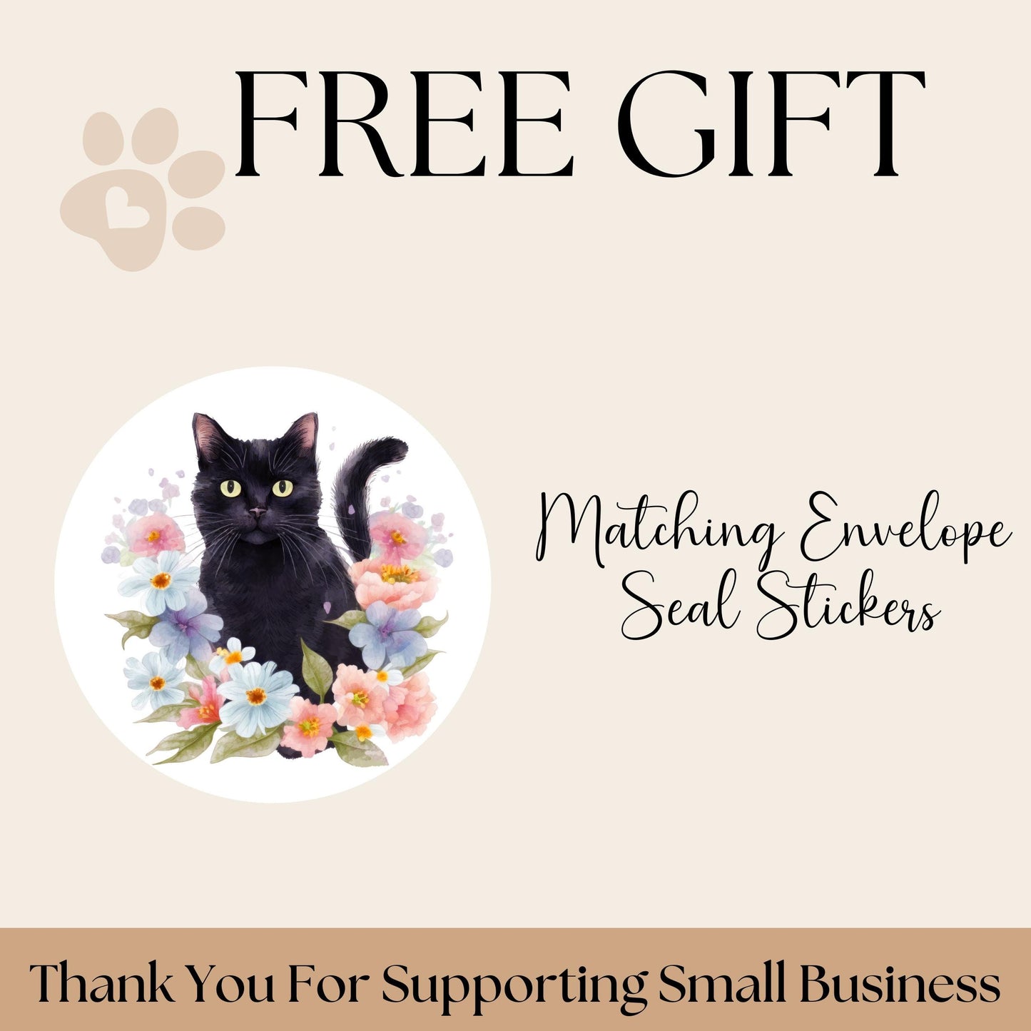 Black Cat Floral Return Address Labels, Cute Envelope Seal Stickers FREE, Printed Cat Labels for Snail Mail, Happy Mail, Pen Pals Gifts - The Pawprint Paperie