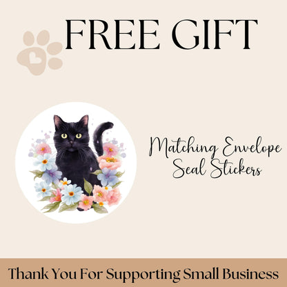 Black Cat Floral Return Address Labels, Cute Envelope Seal Stickers FREE, Printed Cat Labels for Snail Mail, Happy Mail, Pen Pals Gifts - The Pawprint Paperie