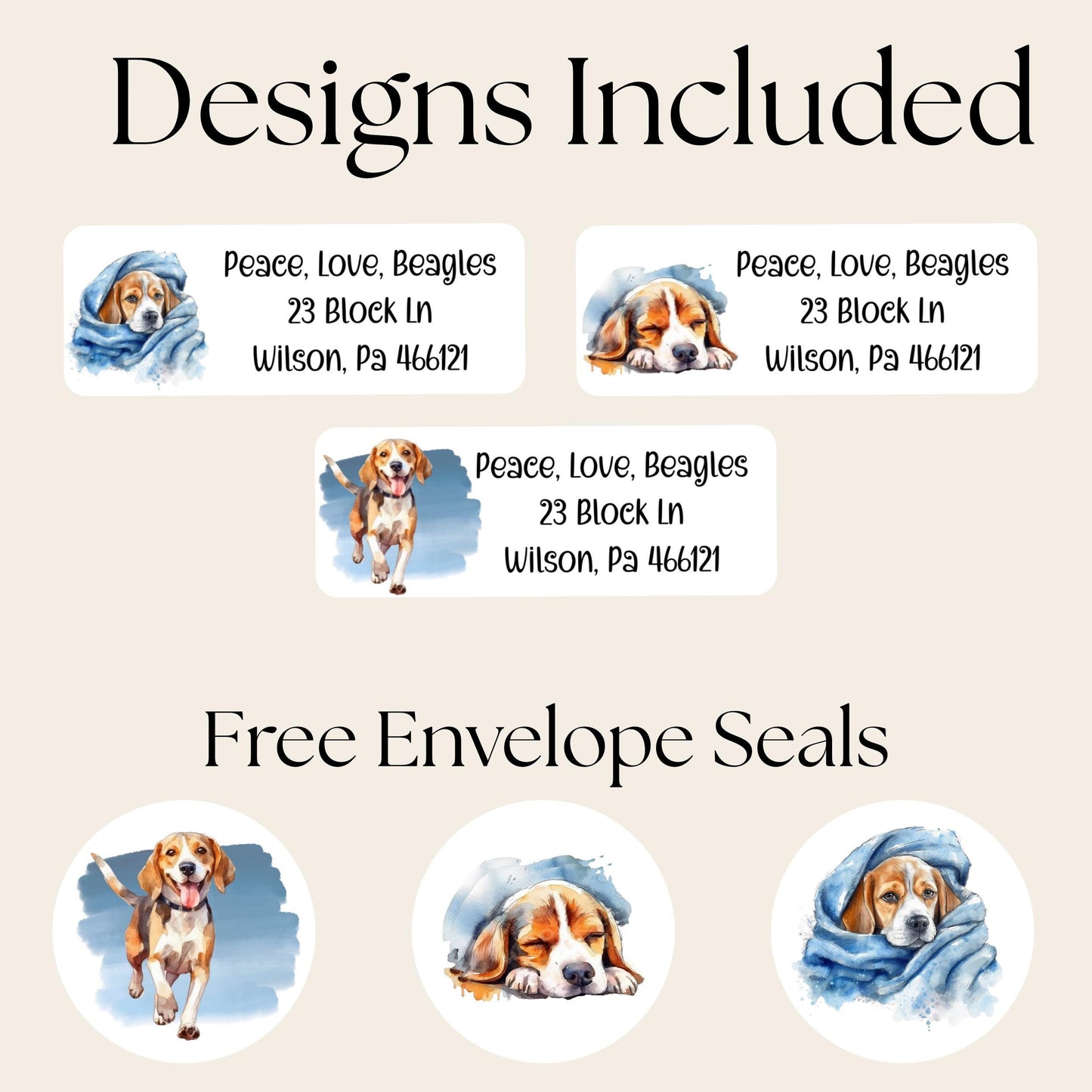 Beagle return address labels - Custom sticker for addressing - personalized - envelope seal stickers -Beagle mom gift - Beagle lover - The Pawprint Paperie