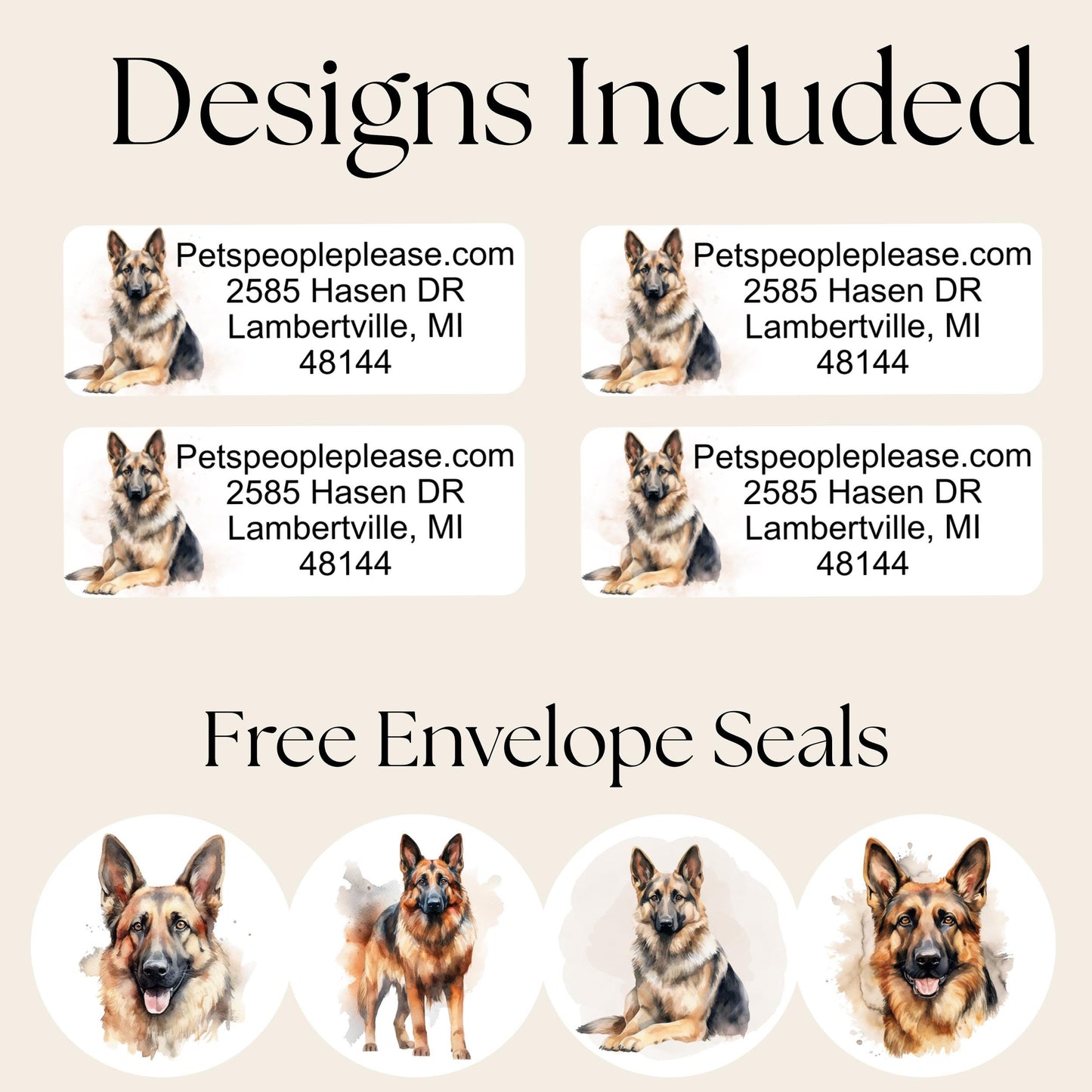 German Shepherd lover return address label, FREE envelope seal stickers, Dog mom custom address tags, Police Dog owner gift - The Pawprint Paperie