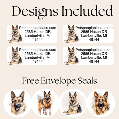 German Shepherd lover return address label, FREE envelope seal stickers, Dog mom custom address tags, Police Dog owner gift - The Pawprint Paperie