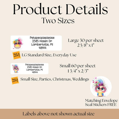 Colorful Bird Address Labels with FREE Envelope Seal Stickers, Cute Round Sticker Sheets, Whimsical Stationery Gift for Bird Lovers, Quirky - The Pawprint Paperie