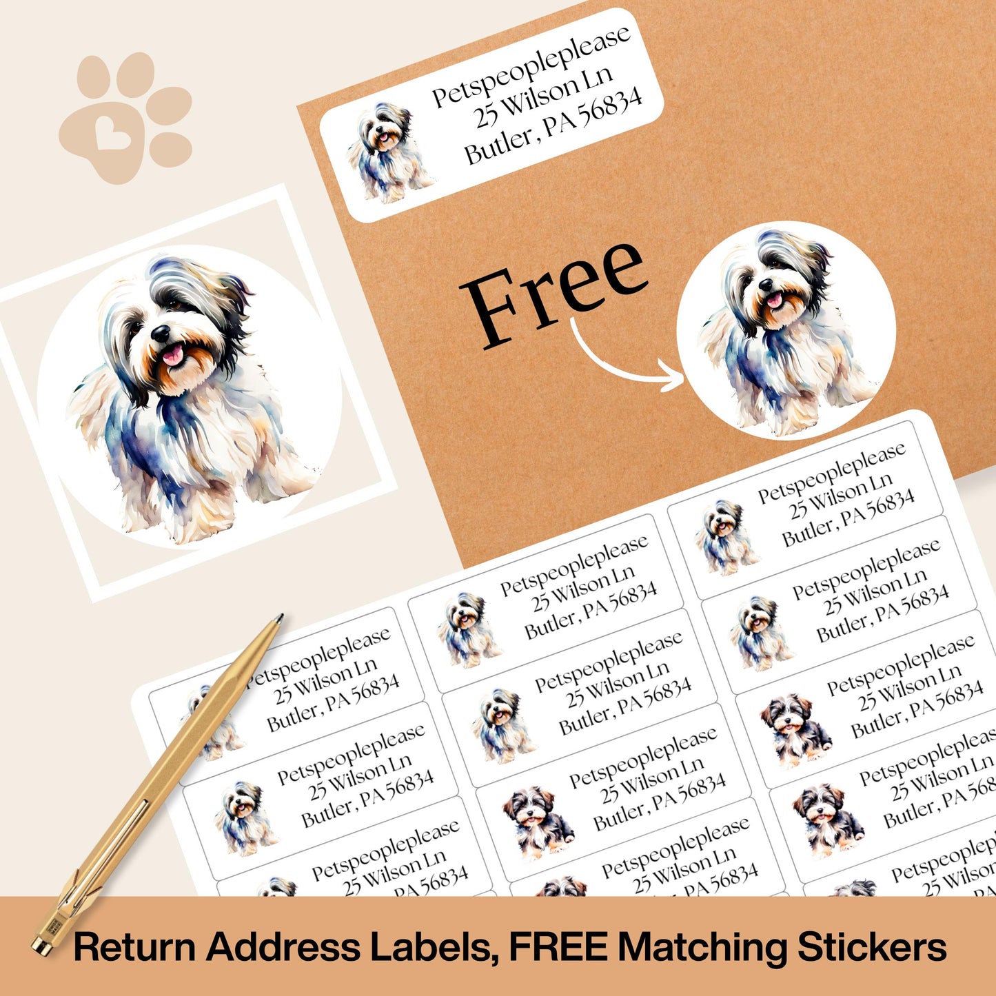 Havanese lovers return address label, stickers for envelope addressing, Havanese mom gift, snail mail labels, Dog lover special gift, Happy - The Pawprint Paperie