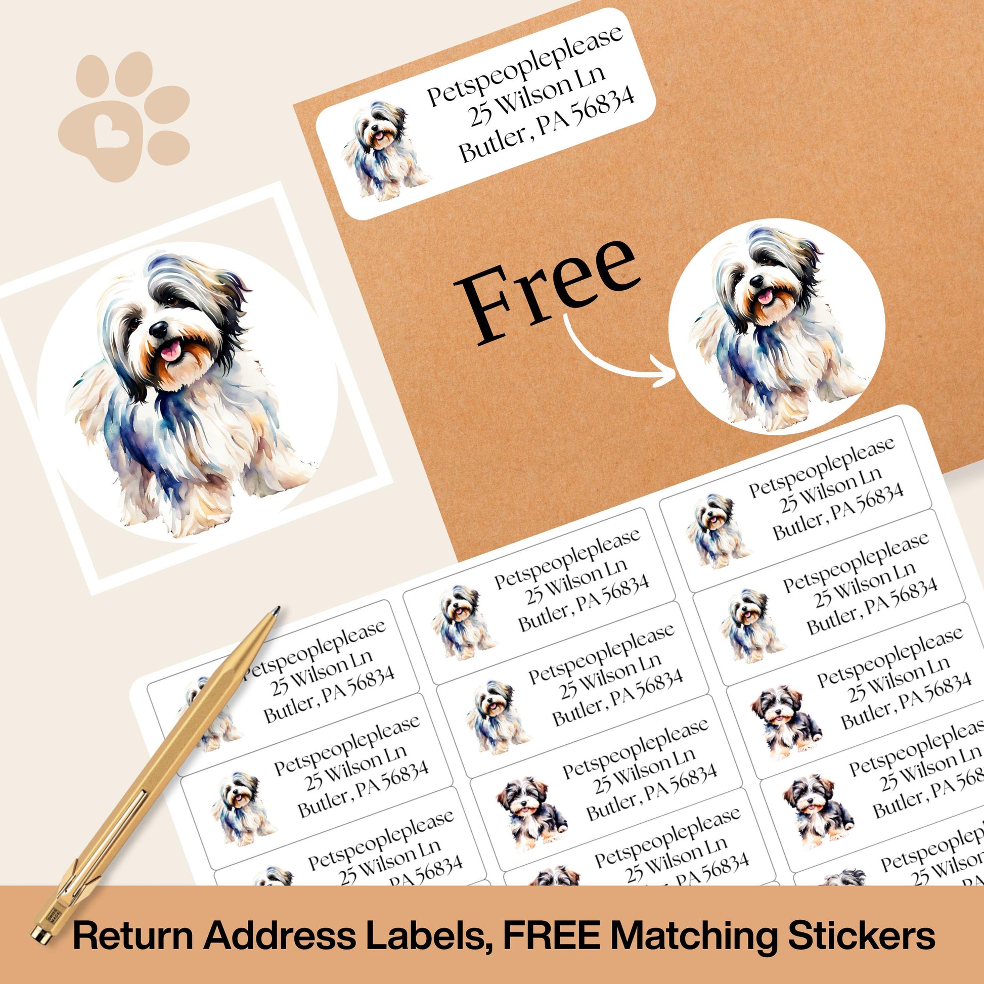 Havanese lovers return address label, stickers for envelope addressing, Havanese mom gift, snail mail labels, Dog lover special gift, Happy - The Pawprint Paperie