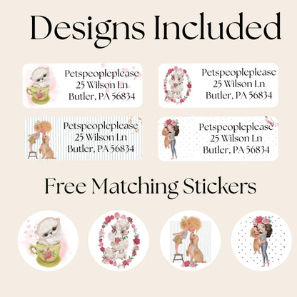 Custom Dog & Girl Address Label, FREE Matching Envelope Seals, Cute Puppy Mailing Stickers, Pet Mom Gift, Custome Printed Return Address Set - The Pawprint Paperie