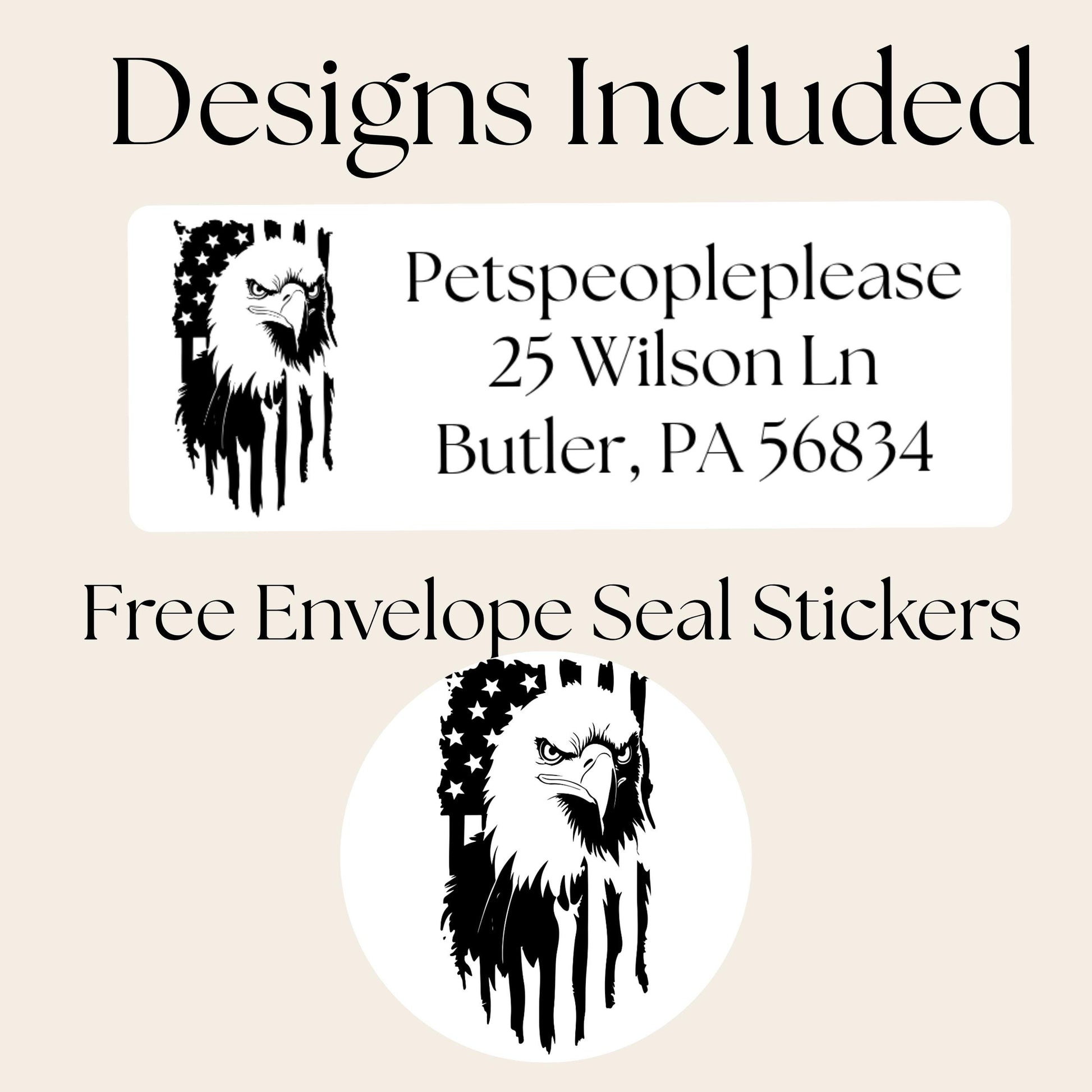 Patriotic Eagle Address Labels, USA Flag Return Stickers, Military Mail Gift, Bald Eagle Envelope Labels with FREE Matching Seal stickers - The Pawprint Paperie