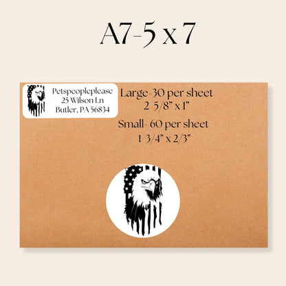 Patriotic Eagle Address Labels, USA Flag Return Stickers, Military Mail Gift, Bald Eagle Envelope Labels with FREE Matching Seal stickers - The Pawprint Paperie