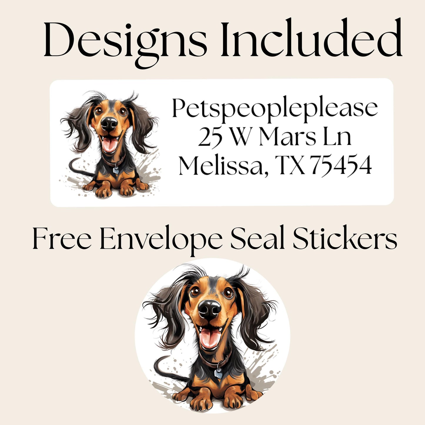 Dachshund Return Address Labels with Dog Stickers: Long-Haired Wiener Dog - The Pawprint Paperie
