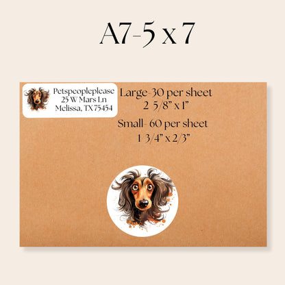 Dachshund Return Address Labels with Dog Stickers: Long-Haired Wiener Dog - The Pawprint Paperie