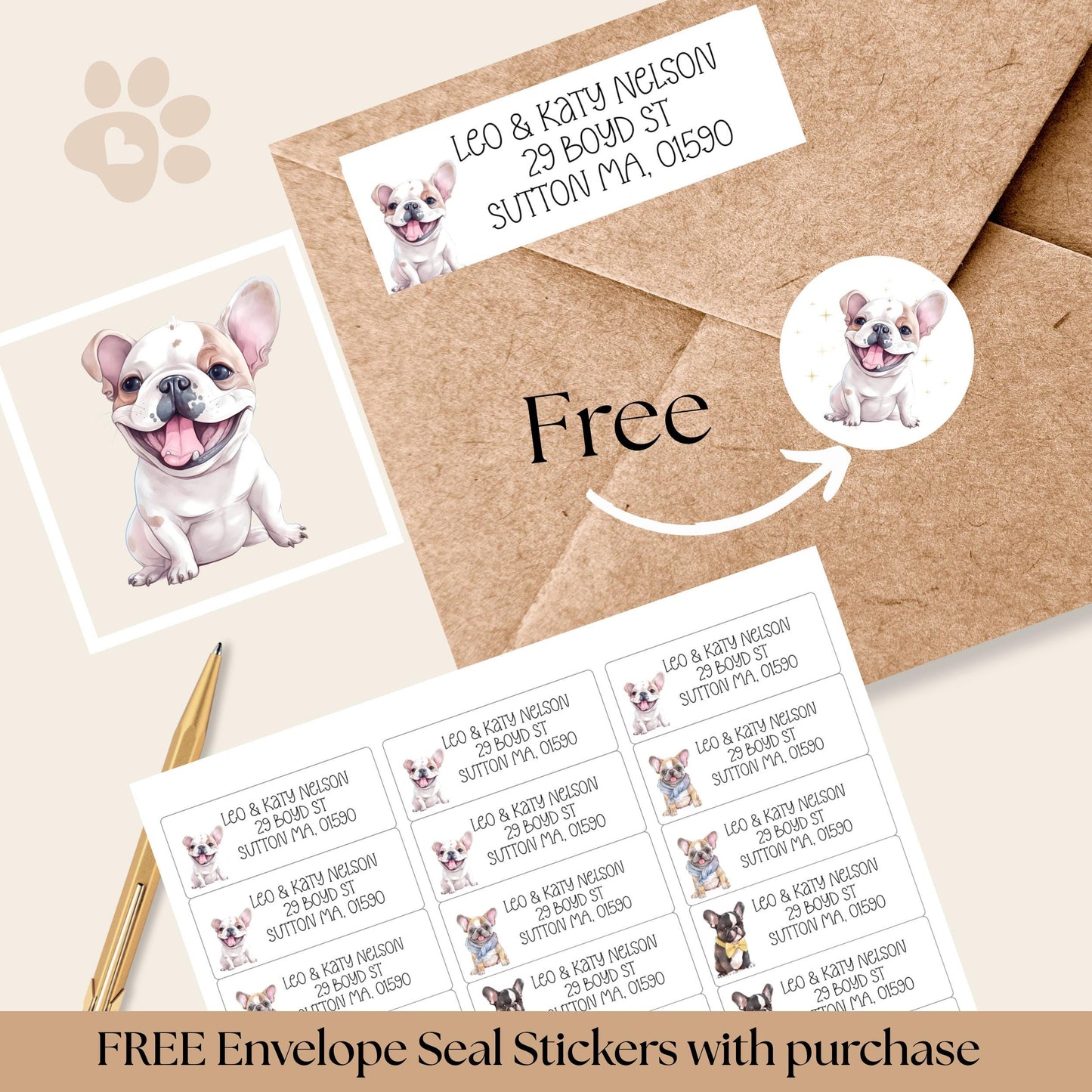 Dog Address labels french bulldog - Custom return address mailing - envelope seal -Good notes dog planner sticker - Frenchie owner gift - The Pawprint Paperie