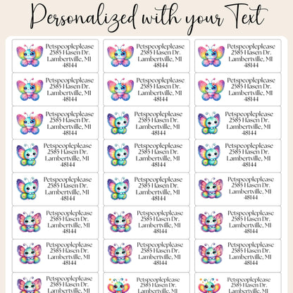 Cute Kawaii Butterfly Return address label kids FREE Matching Stickers, Colorful Rainbow bugs, Mailing Labels Envelopes, Perfect for Camp. - The Pawprint Paperie