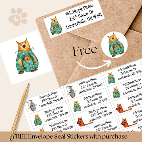 Funny Cat Return Address Label Stickers, Peel and Stick Mailing Label - FREE Envelope Seal Letter Stickers, Personalized gift for cat lovers - The Pawprint Paperie