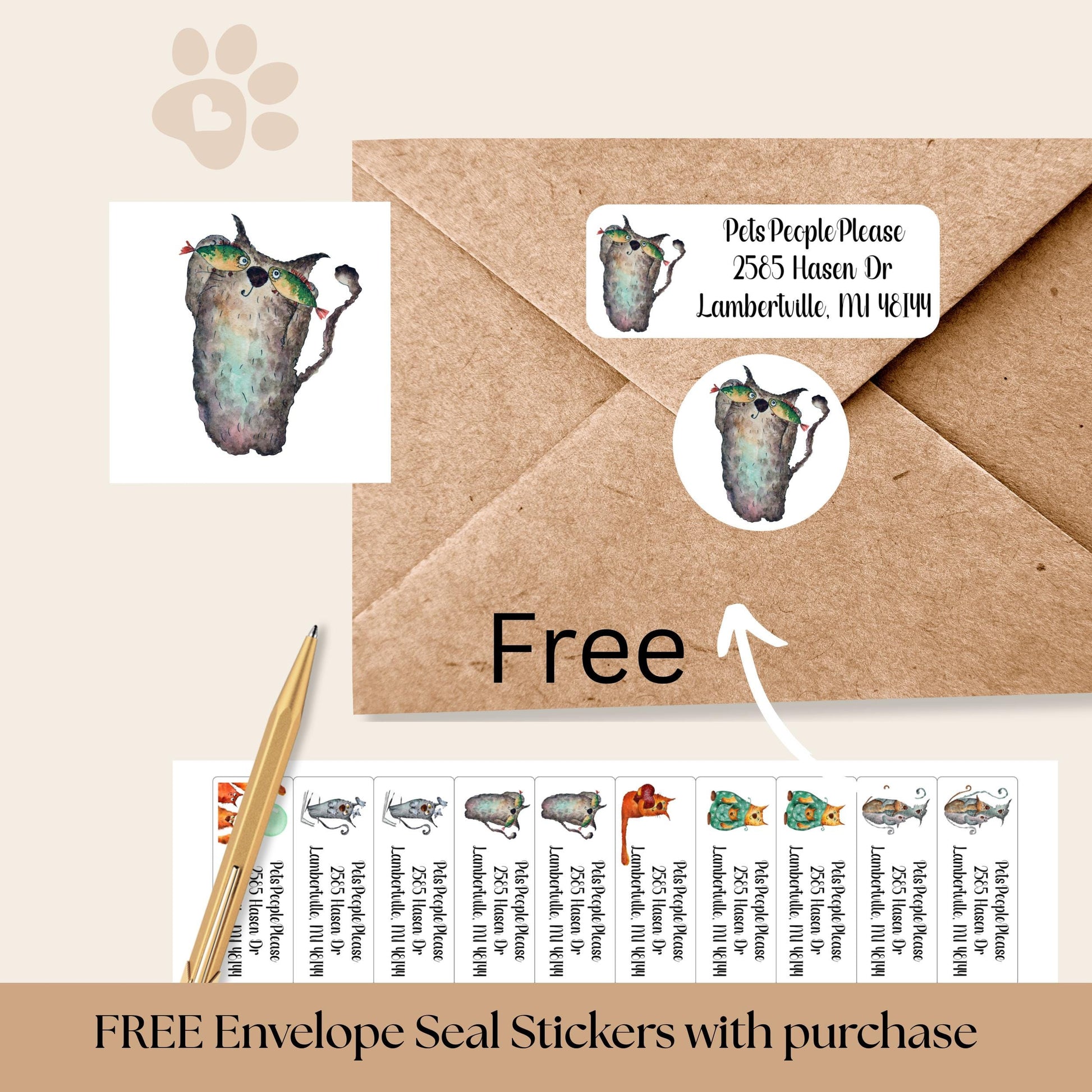 Funny Cat Return Address Label Stickers, Peel and Stick Mailing Label - FREE Envelope Seal Letter Stickers, Personalized gift for cat lovers - The Pawprint Paperie