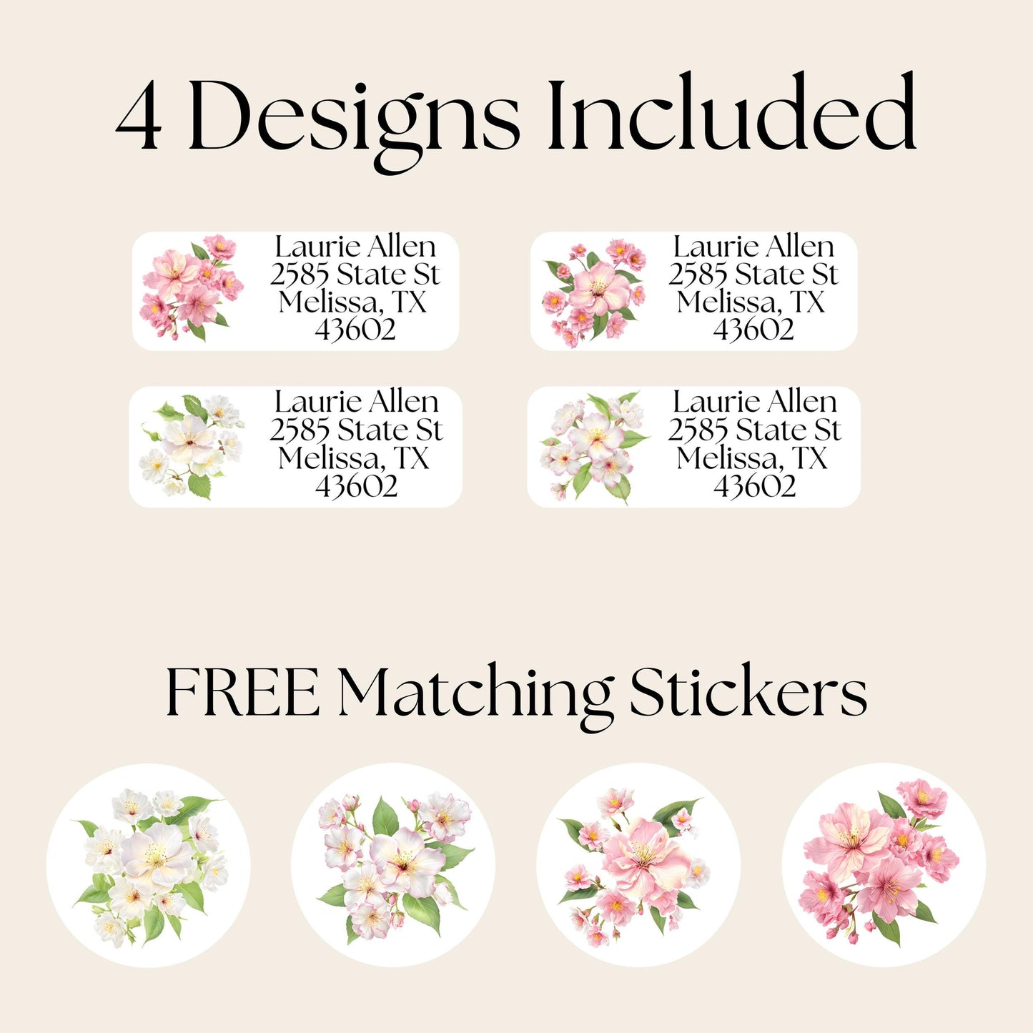 Cherry Blossom Return Address Labels, FREE Envelope Seal Stickers, Custom Pink Labels, Floral Happy Mail sheet, Snail Mail Gift, Pen Pal - The Pawprint Paperie