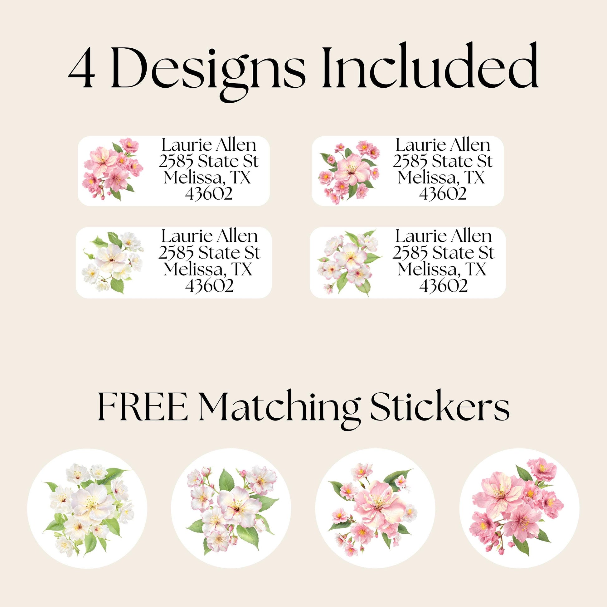 Cherry Blossom Return Address Labels, FREE Envelope Seal Stickers, Custom Pink Labels, Floral Happy Mail sheet, Snail Mail Gift, Pen Pal - The Pawprint Paperie