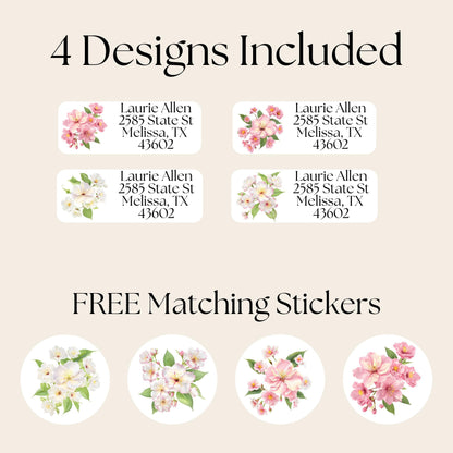 Cherry Blossom Return Address Labels, FREE Envelope Seal Stickers, Custom Pink Labels, Floral Happy Mail sheet, Snail Mail Gift, Pen Pal - The Pawprint Paperie