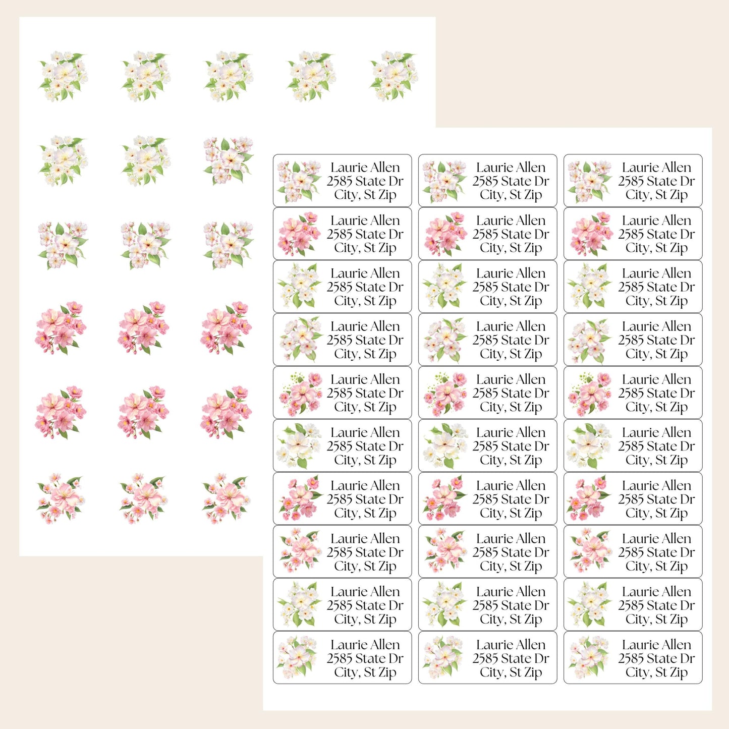 Cherry Blossom Return Address Labels, FREE Envelope Seal Stickers, Custom Pink Labels, Floral Happy Mail sheet, Snail Mail Gift, Pen Pal - The Pawprint Paperie