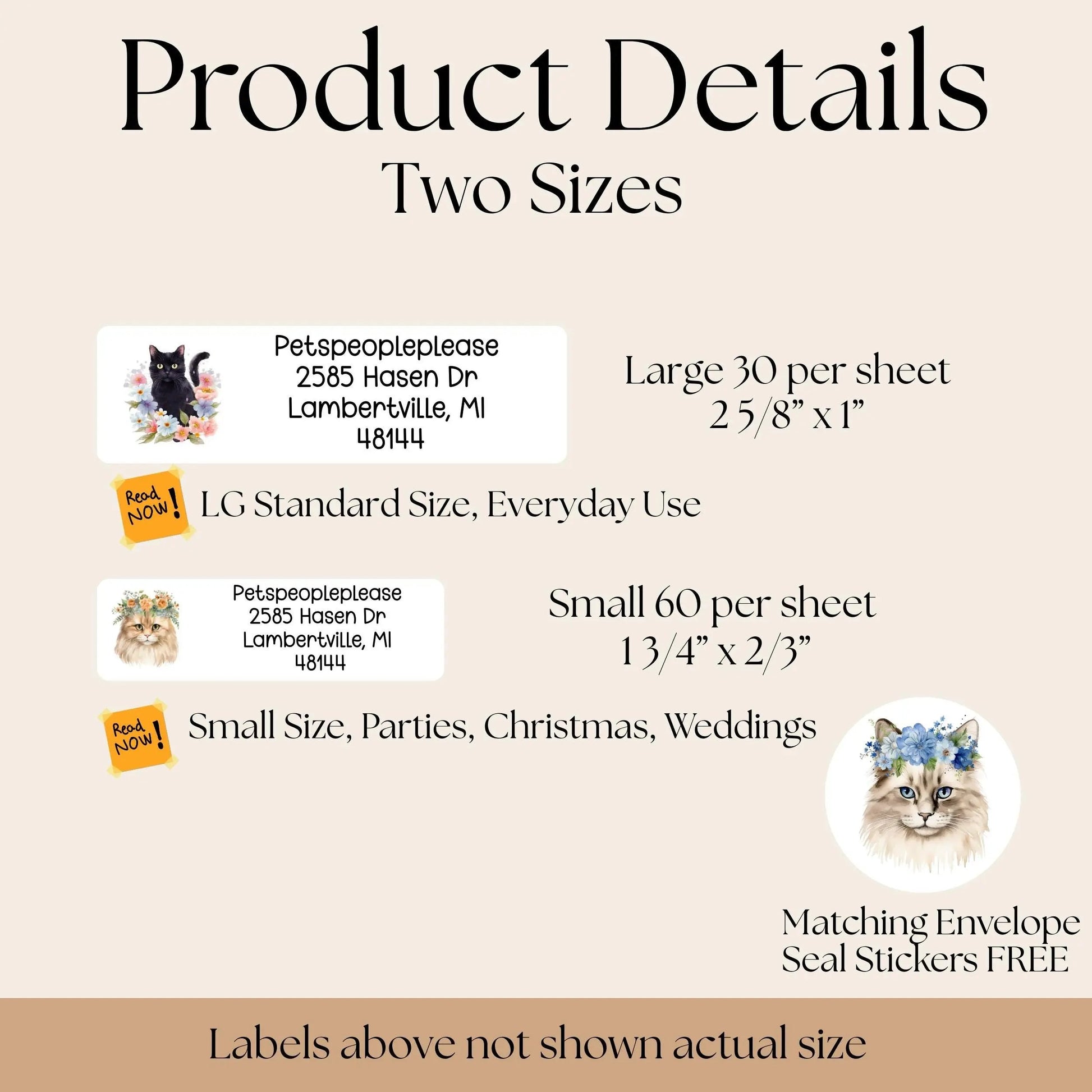 Custom Cat return address label stickers, round cat planner stickers, envelope seals, snail mail, personalized address label, Choose 3 cats - The Pawprint Paperie