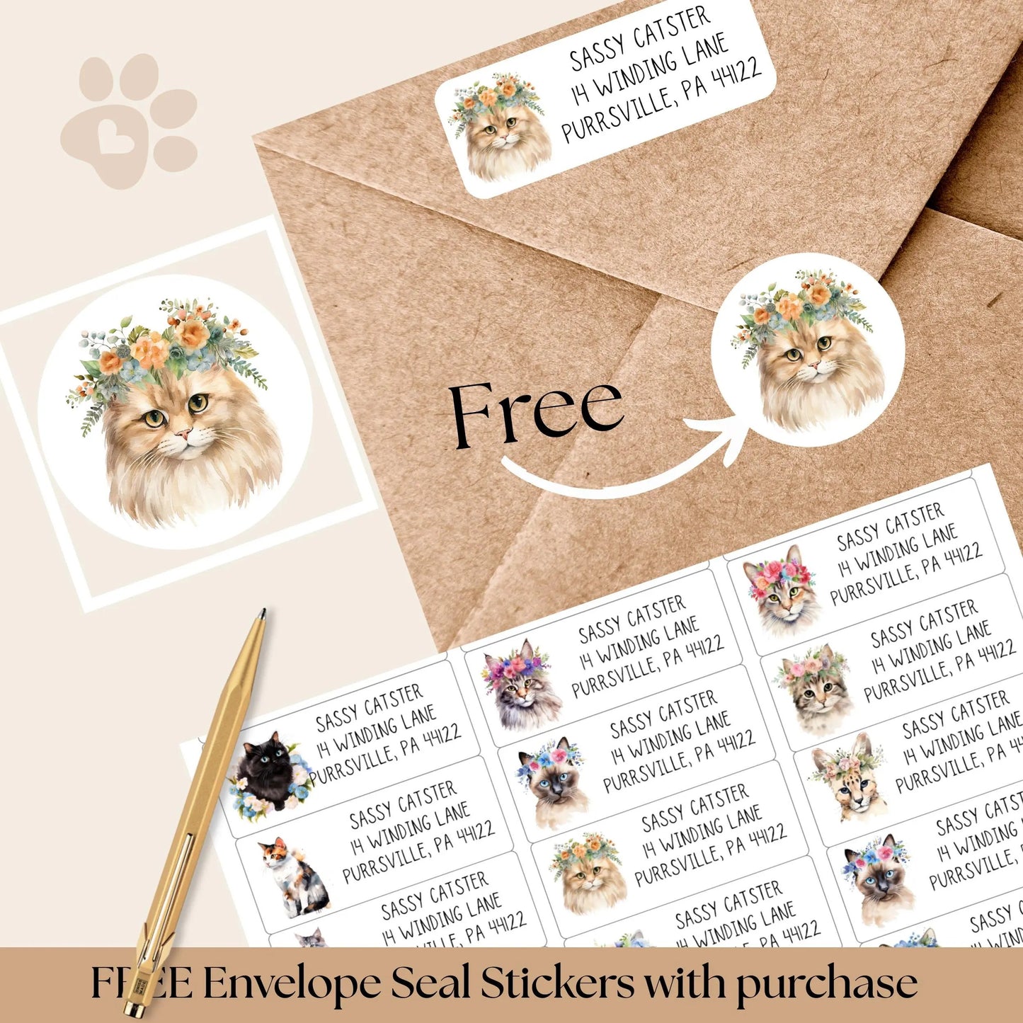 Custom Cat return address label stickers, round cat planner stickers, envelope seals, snail mail, personalized address label, Choose 3 cats - The Pawprint Paperie