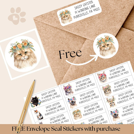 Custom Cat return address label stickers, round cat planner stickers, envelope seals, snail mail, personalized address label, Choose 3 cats - The Pawprint Paperie