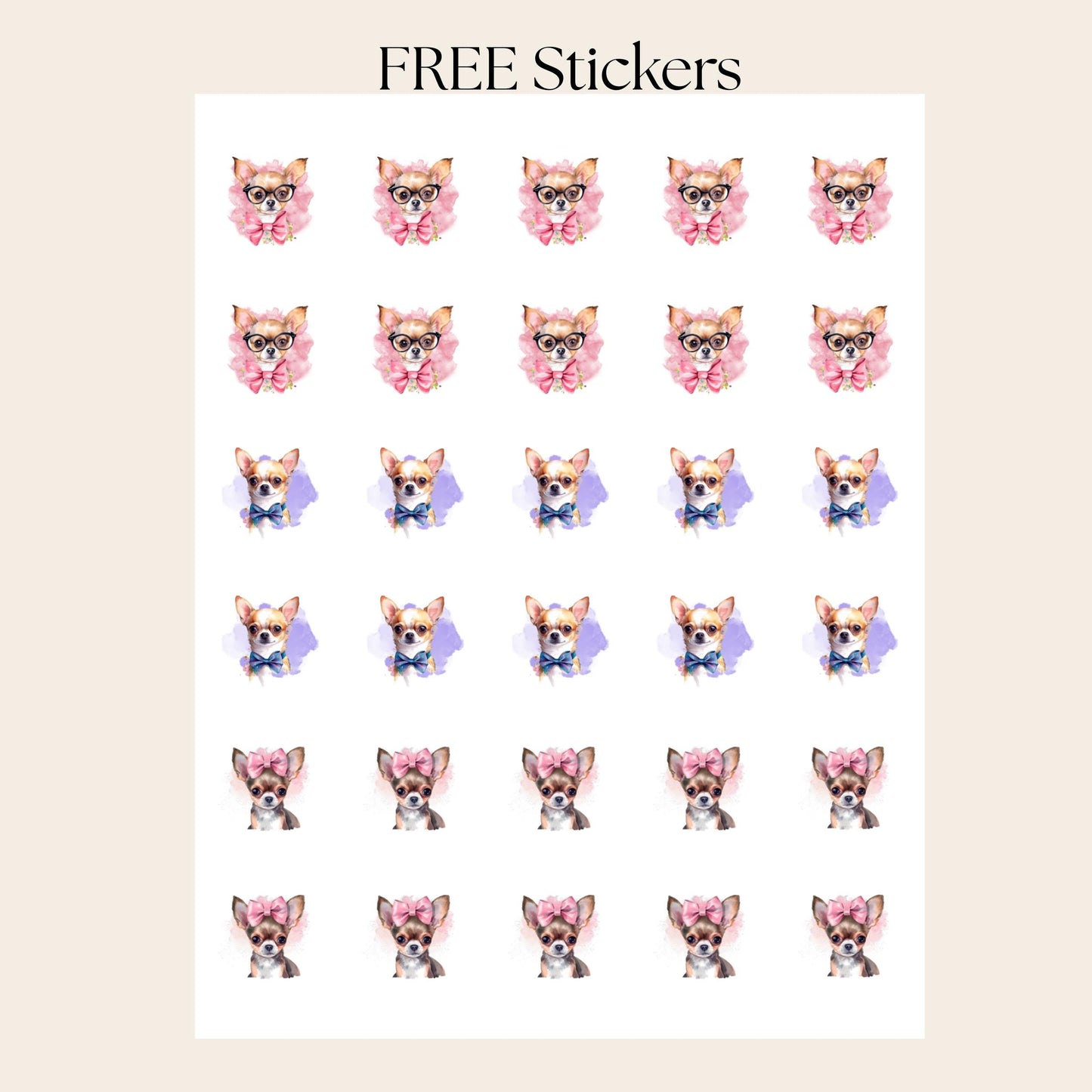 Pretty Chihuahua Dog Return Address Labels FREE Matching Stickers - Coquette Aesthetic Custom Personalized Snail Mail, Gift for Dog Lover - The Pawprint Paperie