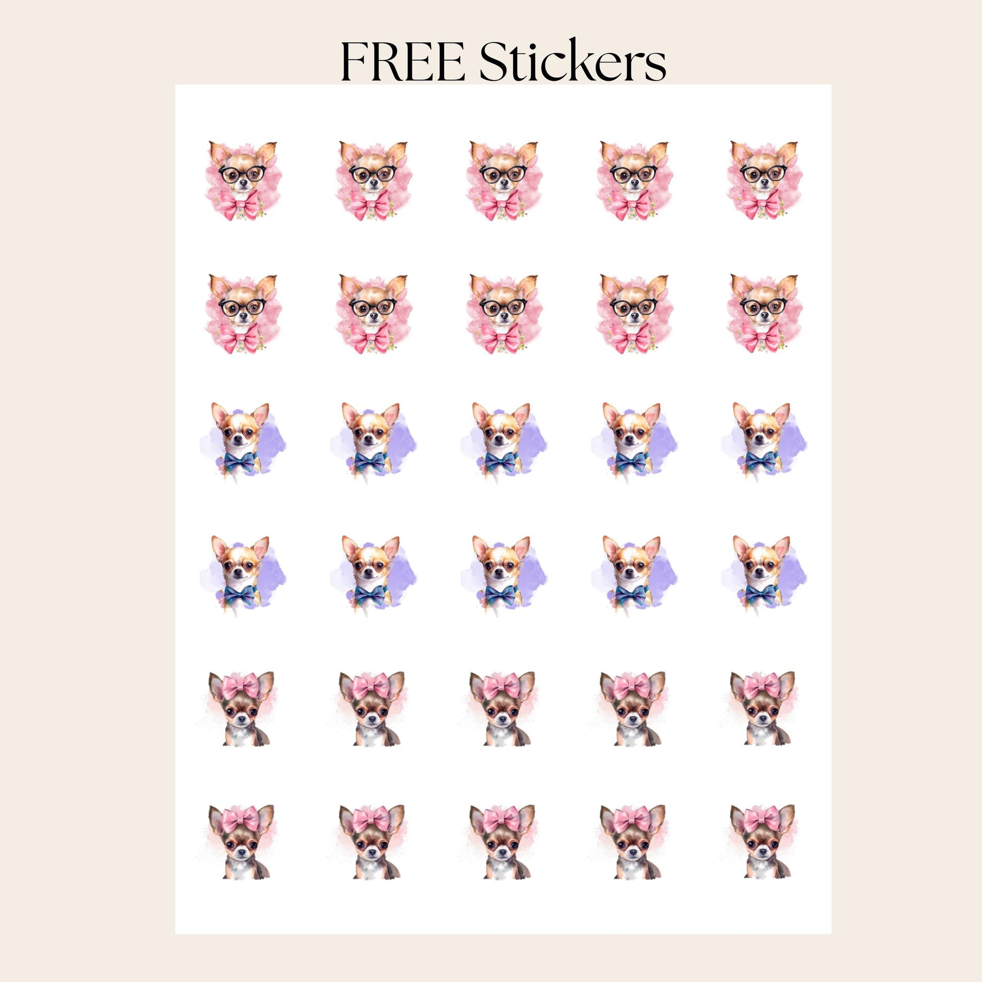 Pretty Chihuahua Dog Return Address Labels FREE Matching Stickers - Coquette Aesthetic Custom Personalized Snail Mail, Gift for Dog Lover - The Pawprint Paperie