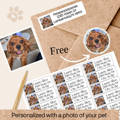 Pet Photo Address Labels, FREE Personalized Dog Sticker Sheet Set, Kids Custom Summer Camp Name, Unique dog mom gift, Happy Return Mail - The Pawprint Paperie