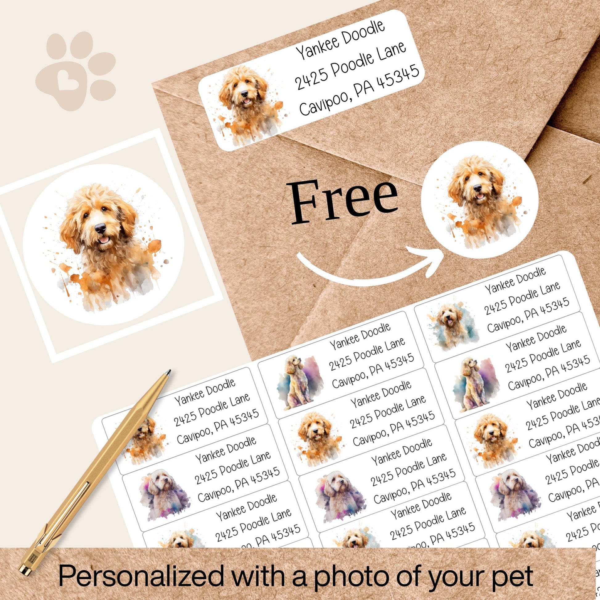 Personalized Doodle lover return address labels, FREE Matching Custom Sticker seals, Cavipoo, Poodle, Cockapoo, Goldendoodle, dog lover gift - The Pawprint Paperie