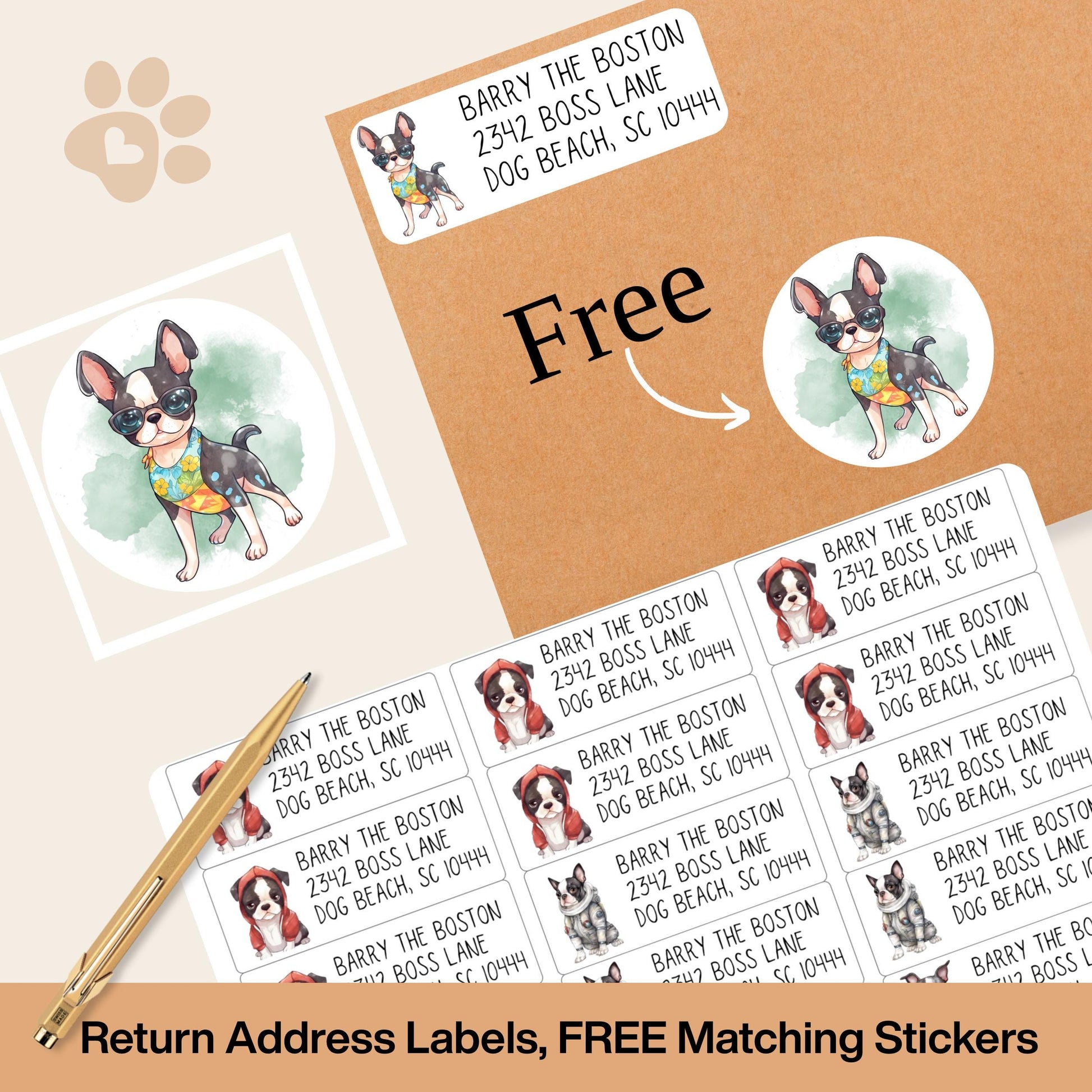 Boston Terrier Return Address Labels with FREE Envelope Seal Stickers – Cute Dog Lover Mailing Stickers - The Pawprint Paperie