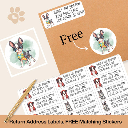 Boston Terrier Return Address Labels with FREE Envelope Seal Stickers – Cute Dog Lover Mailing Stickers - The Pawprint Paperie