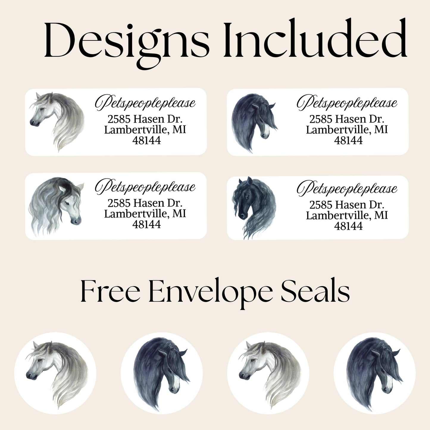 Minimalist Horse Address Labels with FREE Matching Stickers, Custom Sketch Envelope Labels, Horse Lover Gift, Printed - The Pawprint Paperie