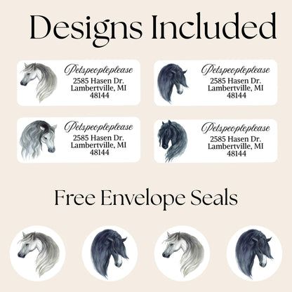 Minimalist Horse Address Labels with FREE Matching Stickers, Custom Sketch Envelope Labels, Horse Lover Gift, Printed - The Pawprint Paperie