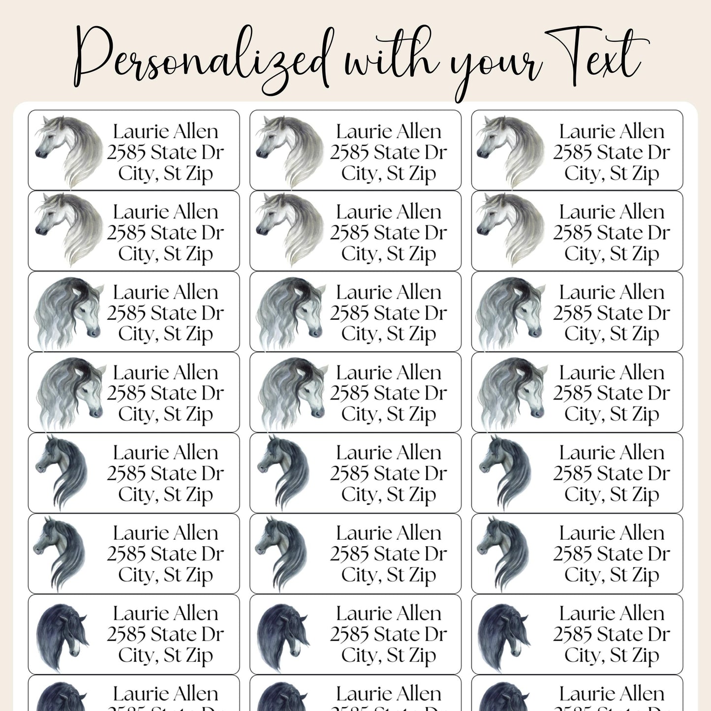 Minimalist Horse Address Labels with FREE Matching Stickers, Custom Sketch Envelope Labels, Horse Lover Gift, Printed - The Pawprint Paperie