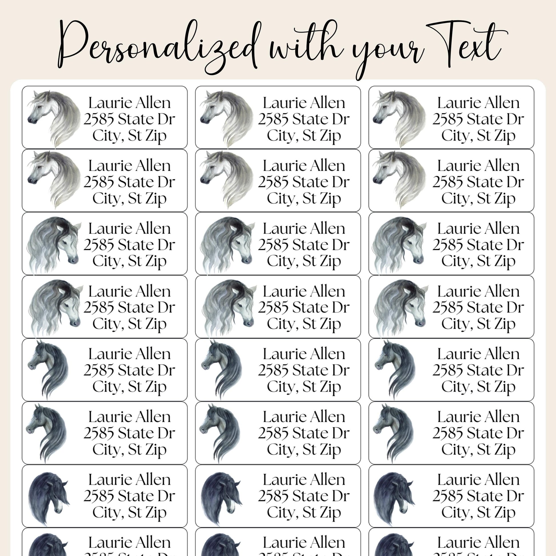 Minimalist Horse Address Labels with FREE Matching Stickers, Custom Sketch Envelope Labels, Horse Lover Gift, Printed - The Pawprint Paperie