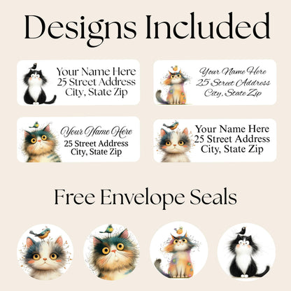 Funny Cat & Birds Return Address Labels with FREE Stickers - The Pawprint Paperie