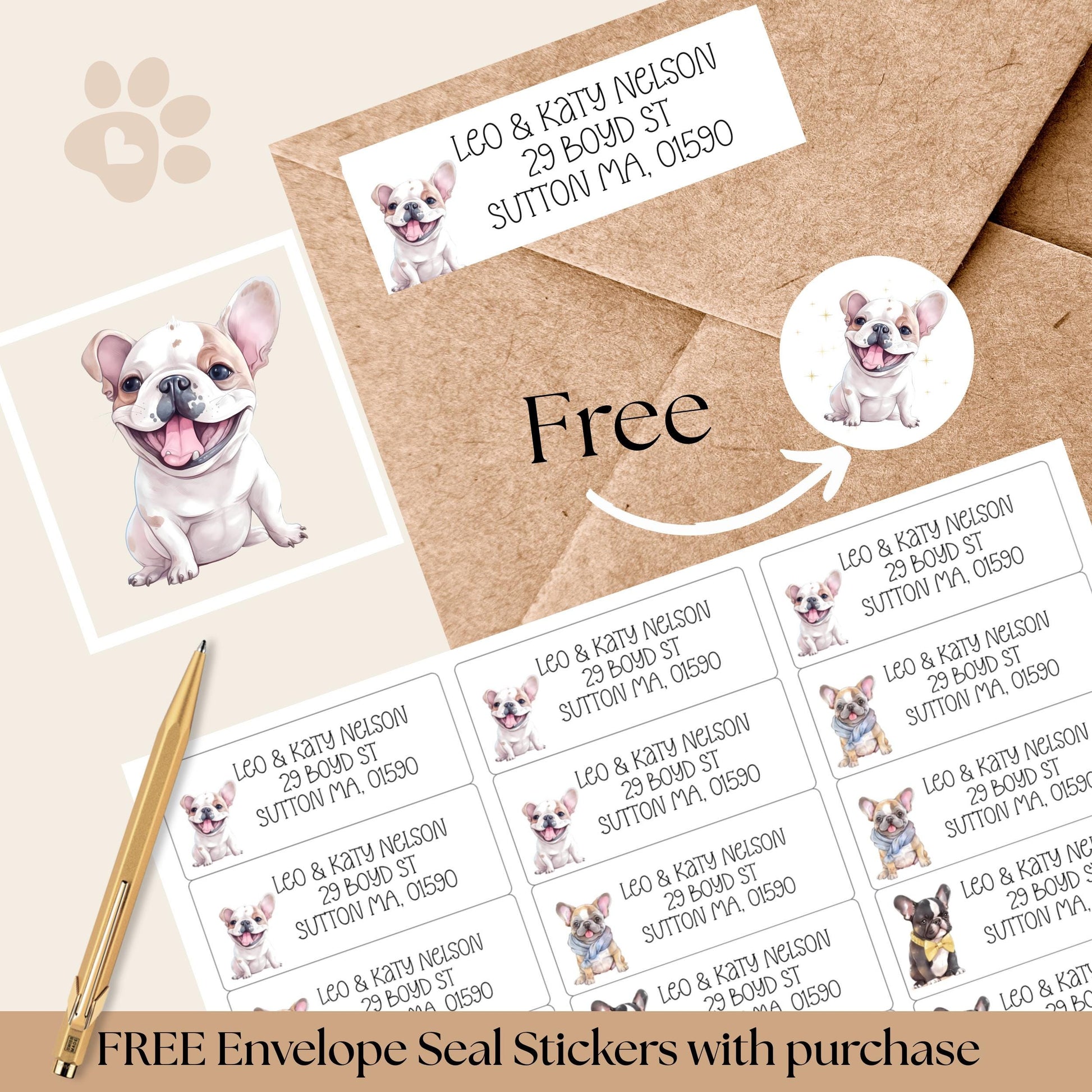 Dog Address labels french bulldog - Custom return address mailing - envelope seal -Good notes dog planner sticker - Frenchie owner gift - The Pawprint Paperie