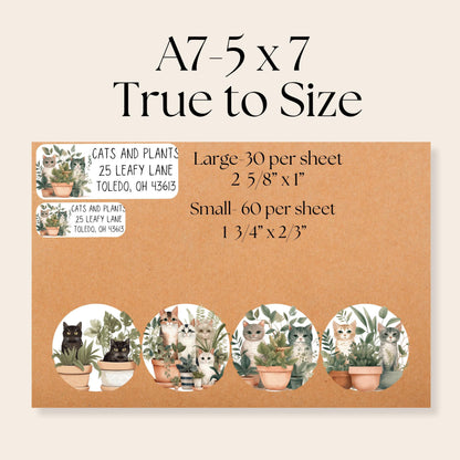 Cats and Plants Return Address Labels, Botanical Cat Envelope Stickers, FREE Bonus Seals, Cute Custom Mailing Label, Unique Cat Mom Gift - The Pawprint Paperie