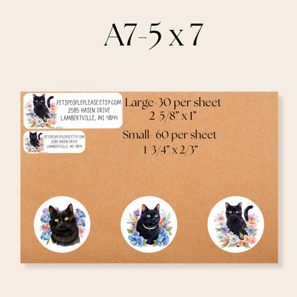 Black Cat Floral Return Address Labels, Cute Envelope Seal Stickers FREE, Printed Cat Labels for Snail Mail, Happy Mail, Pen Pals Gifts - The Pawprint Paperie