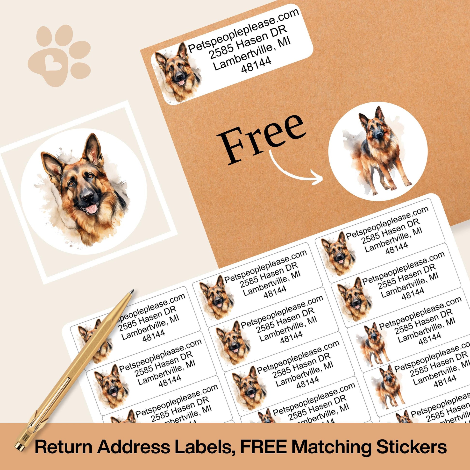 German Shepherd lover return address label, FREE envelope seal stickers, Dog mom custom address tags, Police Dog owner gift - The Pawprint Paperie