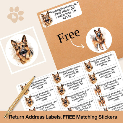 German Shepherd lover return address label, FREE envelope seal stickers, Dog mom custom address tags, Police Dog owner gift - The Pawprint Paperie