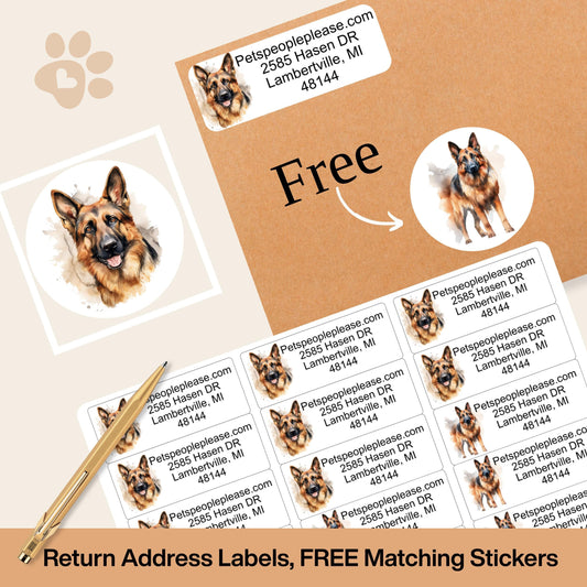 German Shepherd lover return address label, FREE envelope seal stickers, Dog mom custom address tags, Police Dog owner gift - The Pawprint Paperie