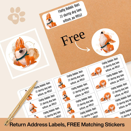 Funny Corgi return address label, FREE Envelope Seal Stickers, Personalized Corgi Mom Gift, Supplies for letter writing, envelope addressing - The Pawprint Paperie
