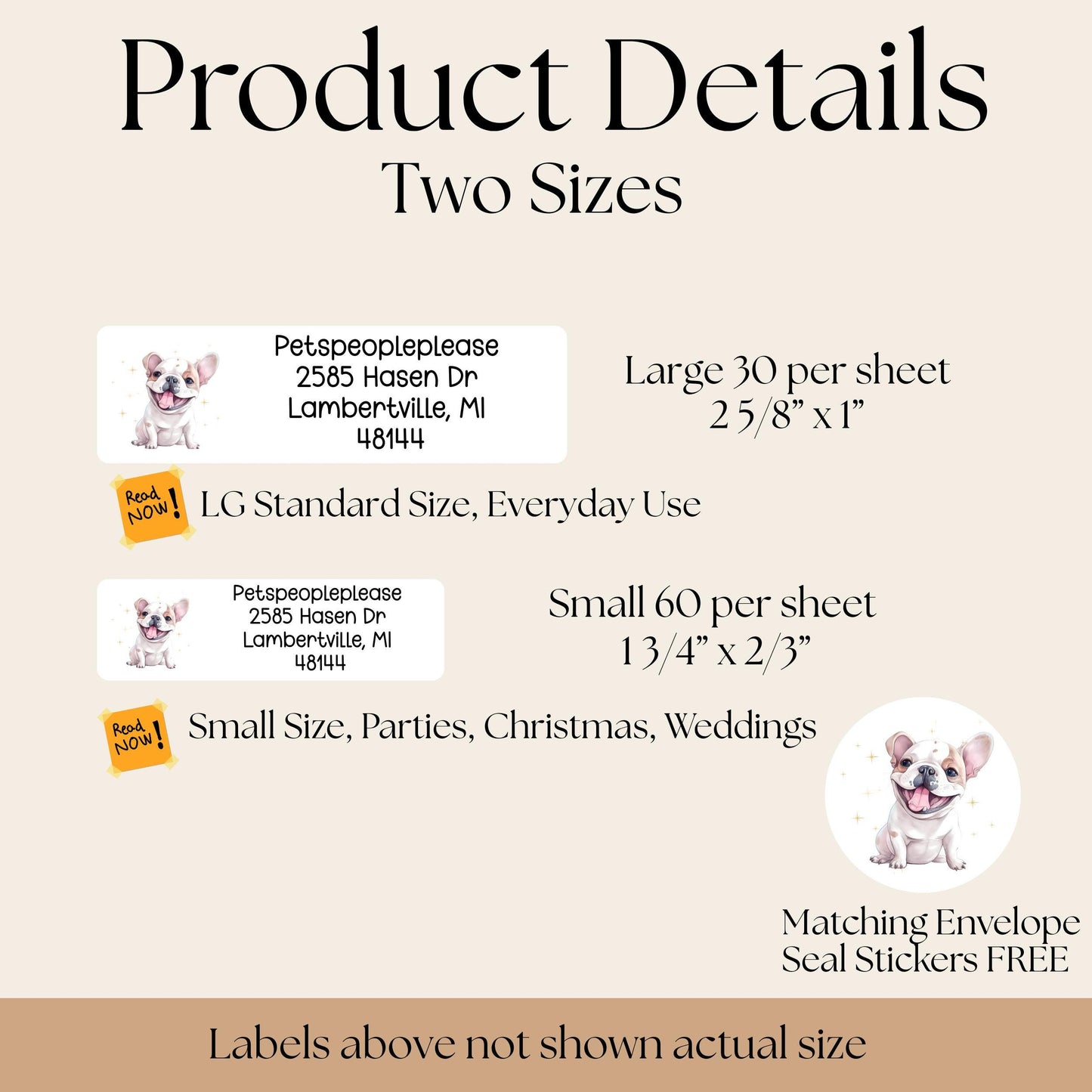 French Bulldog return address label stickers: Personalized name labels, Great gift for the dog lover, Optional Envelope sealing stickers - The Pawprint Paperie