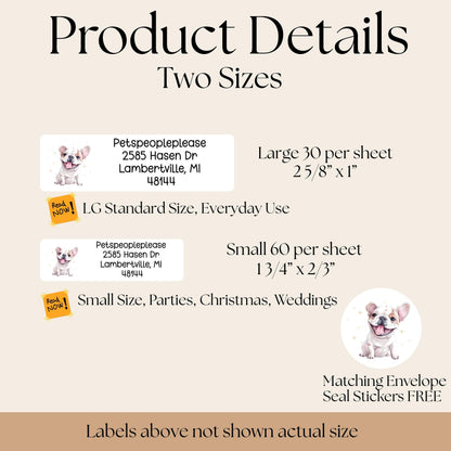 French Bulldog return address label stickers: Personalized name labels, Great gift for the dog lover, Optional Envelope sealing stickers - The Pawprint Paperie